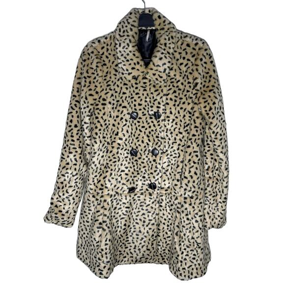 Free People Women's Double Breasted Leopard Print Faux Fur Swing Coat VGUC 8 - Picture 3 of 12